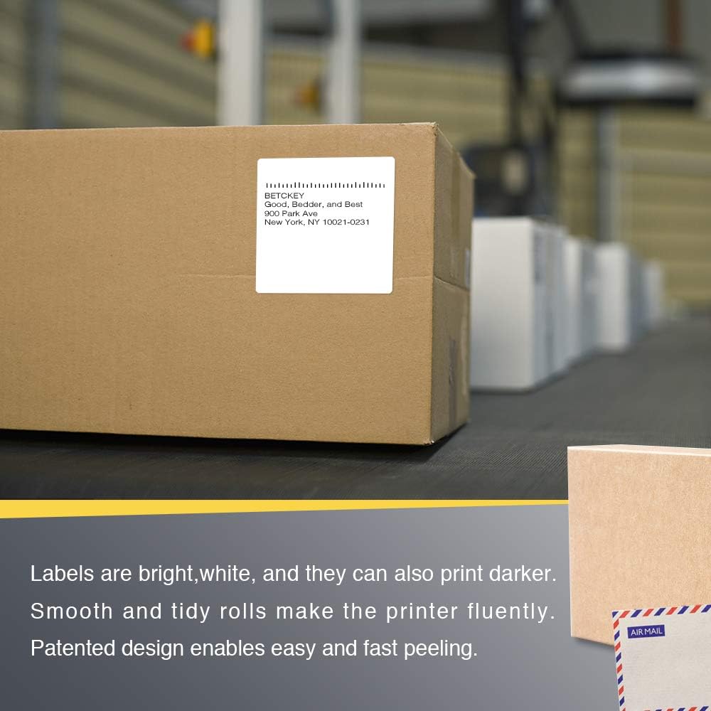 BETCKEY - 3" x 3" (76 mm x 76 mm) Multipurpose & Large Square Labels Compatible with Zebra & Rollo Label Printer,Premium Adhesive & Perforated [1 Rolls, 500 Labels]