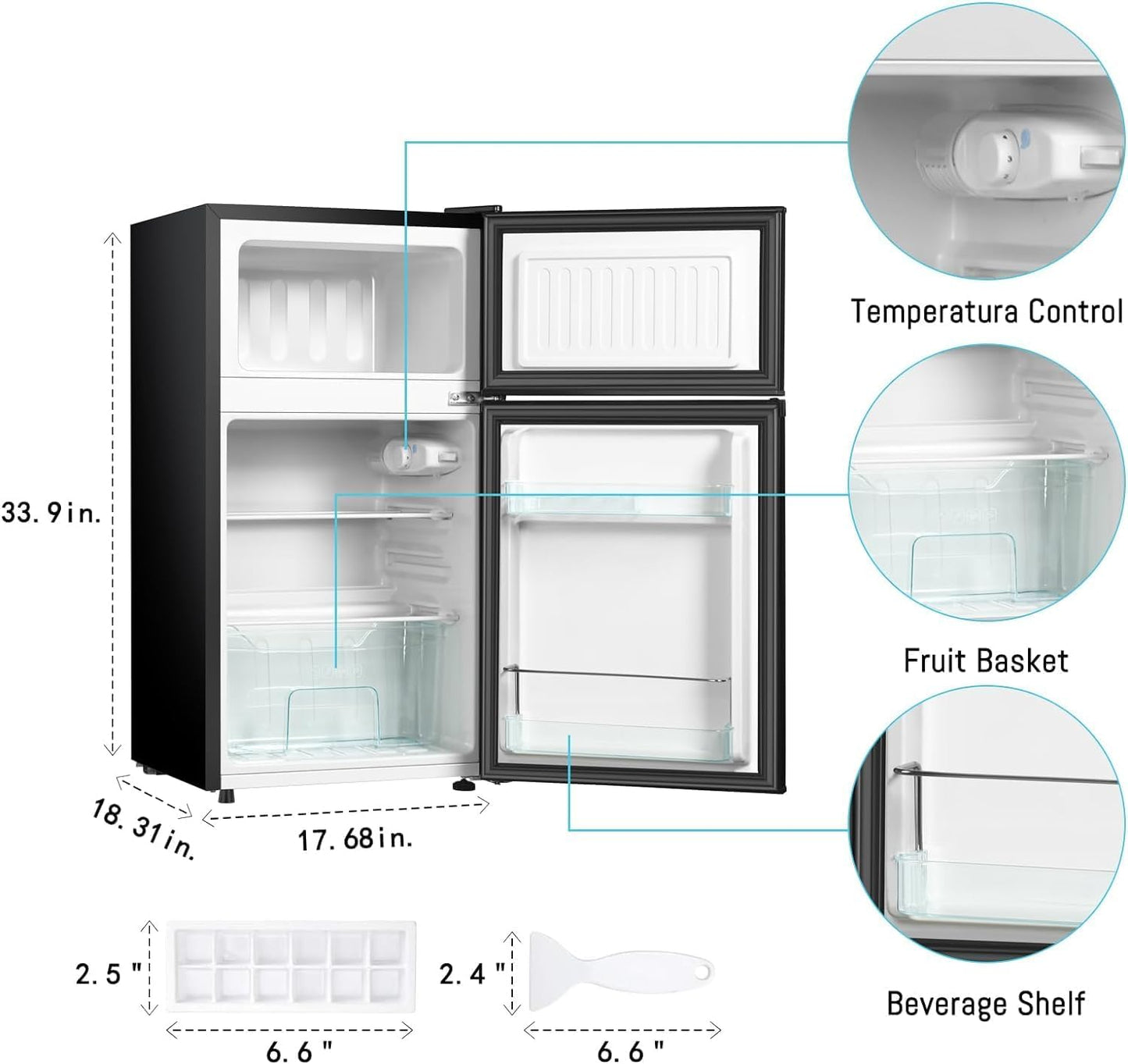 Mini Fridge With Freezer,3.2 Cu.Ft Compact Refrigerator,Mini Refrigerator With 2 Doors For Bedroom,Office,Kitchen,Apartment,Dorm(sliver)