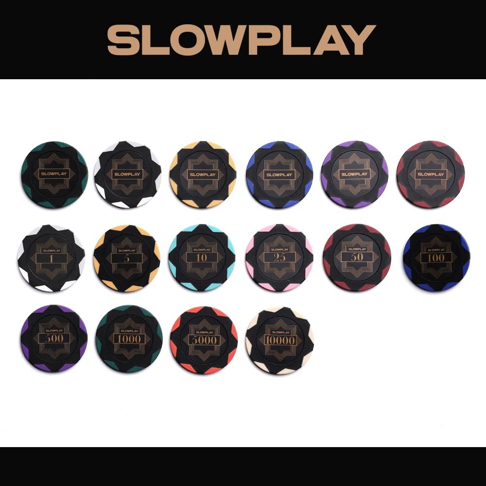 SLOWPLAY Nash Clay Poker Chips, 14 Grams Heavyweight Clay Composite, 40mm Large Chips in Bulk, Pack of 50 with Denomination of 1