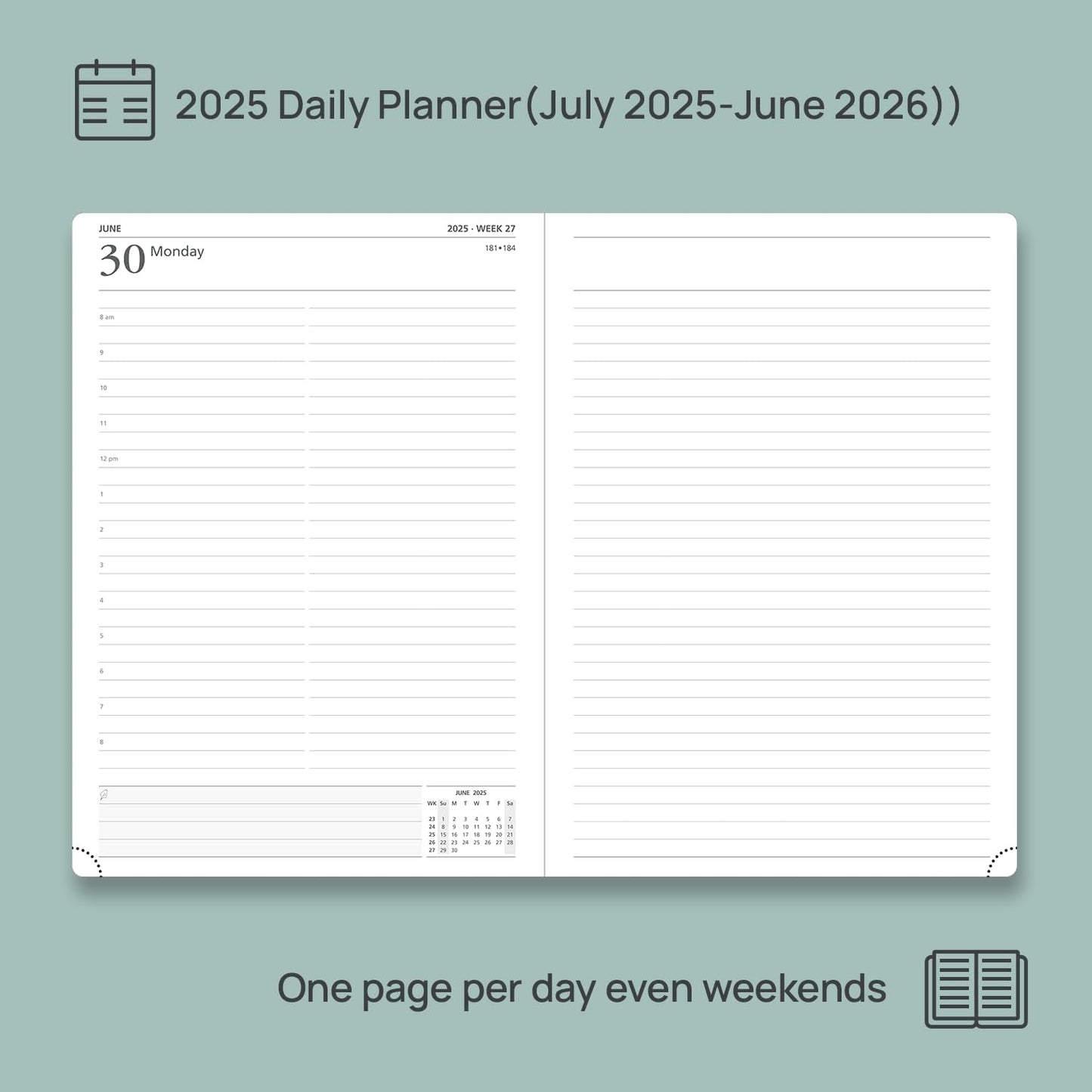POPRUN 2025-2026 Daily Planner One Page Per Day (Large - 8.25'' x 12'') - Academic Calendar (July 2025 - June 2026), 2025 Day Appointment Book with Monthly Tabs, Hardcover - Burgundy