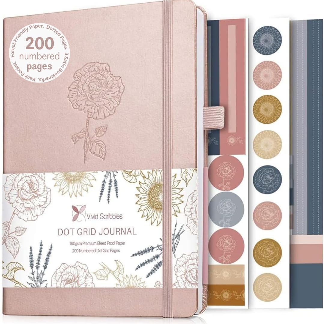 Dotted Journal – A5 Dotted Notebook with Bleedproof 160gsm Paper, Hardcover, Lay-Flat Design – Dot Grid Journal for Writing, Planning, Sketching & More