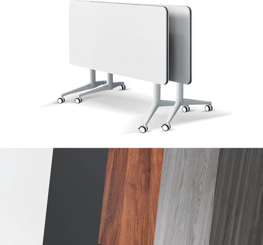 Conference Room Table, Folding Conference Tables,Thicken Grey Tabletop,Flip Top Wooden Seminar Meeting Room Table for Conference Room Offices (2, White, 55.1”)
