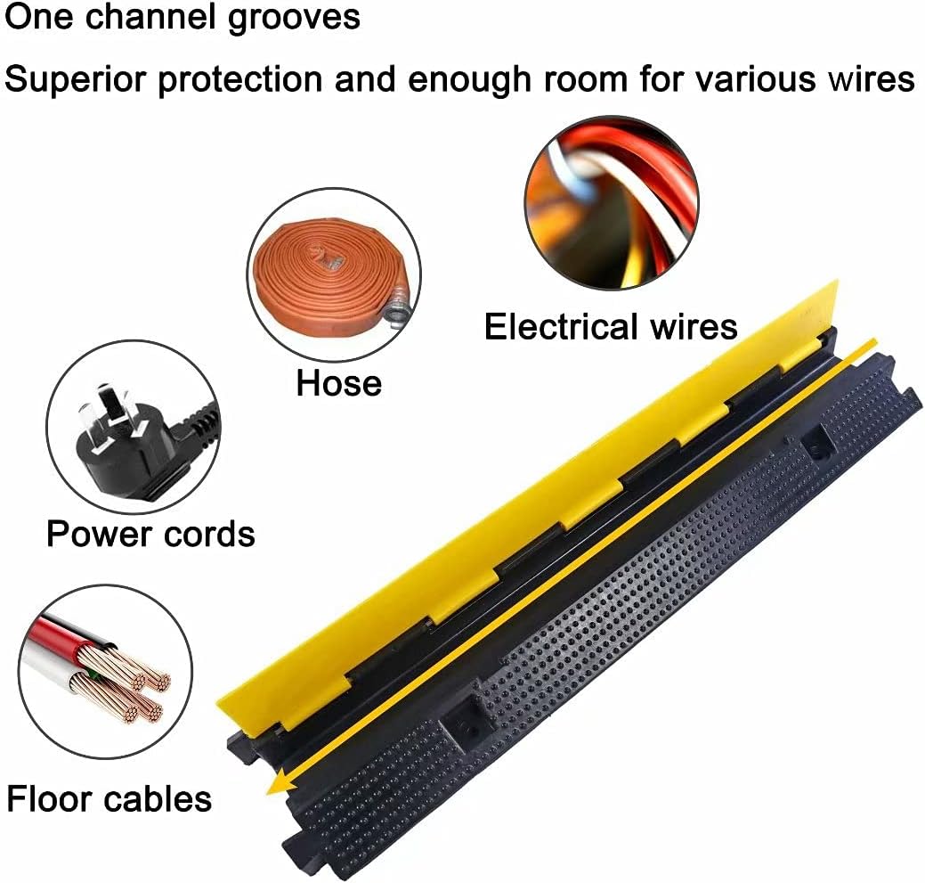 Rubber Cable Ramp Cord Cover Cable Protector Ramps Wire Hose Protective 1 Channel 22000Lbs Load Capacity Traffic Speed Bump for Asphalt Concrete Gravel Driveway Indoor Outdoor, 1 Pack