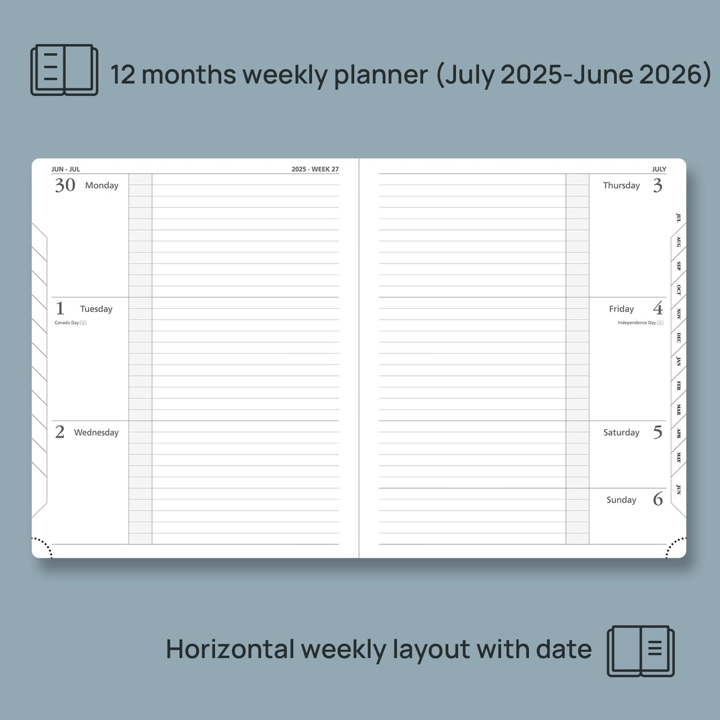 POPRUN Planner 2025-2026 (Large 8.5''x 10.5''), Horizontal Weekly Notebook Jul.2025 - Jun.2026, Academic Appointment Book with Monthly Tabs, Leather Hardcover, Inner Pocket, 100 GSM - Soft Pink