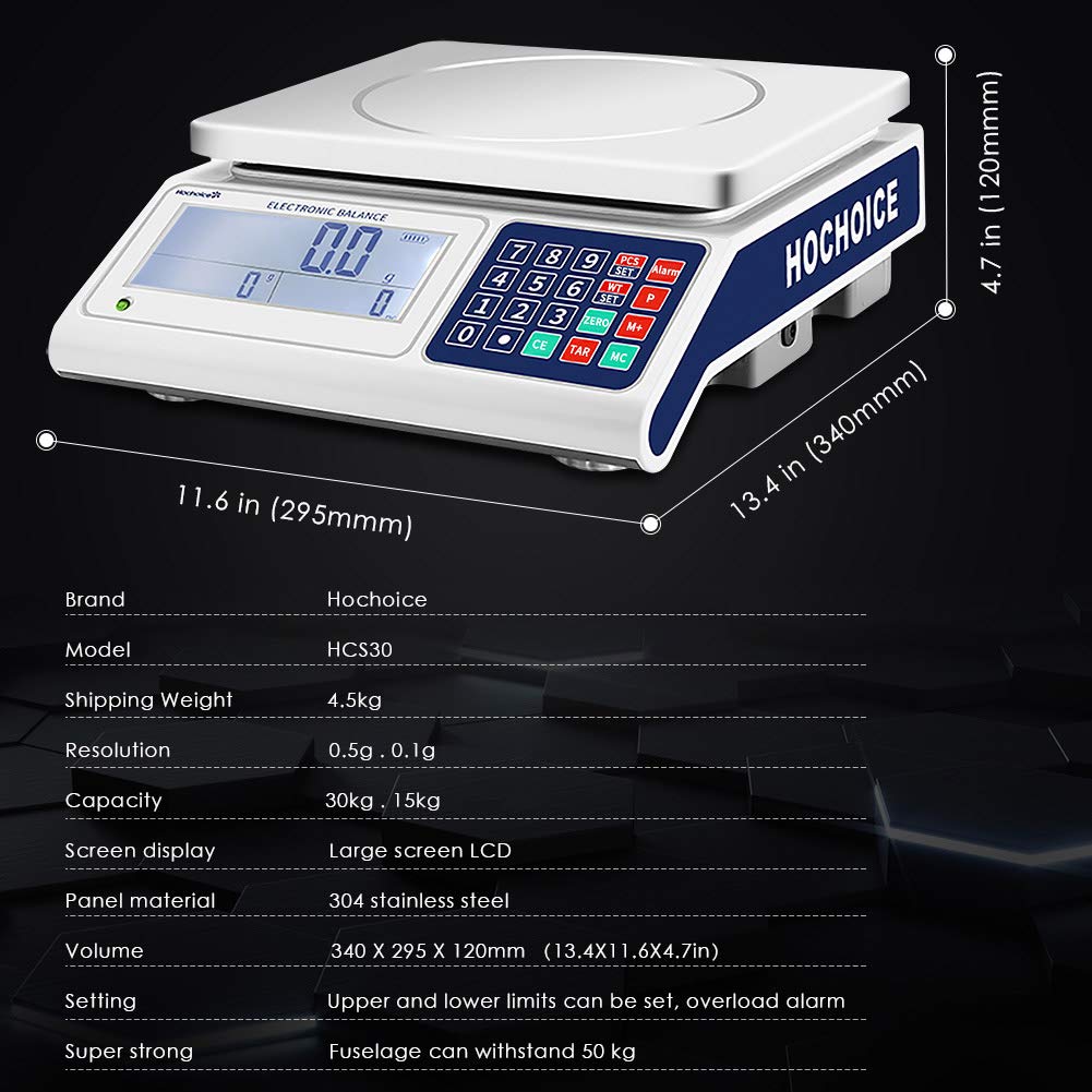 Industrial Scale Counting Scale Precision Electronic Gram Scale Lab Industrial Counting and Weighing 66lb/0.0011lb-30kg / 0.5g Accuracy with RS232 Port for Connecting Computer or Printer