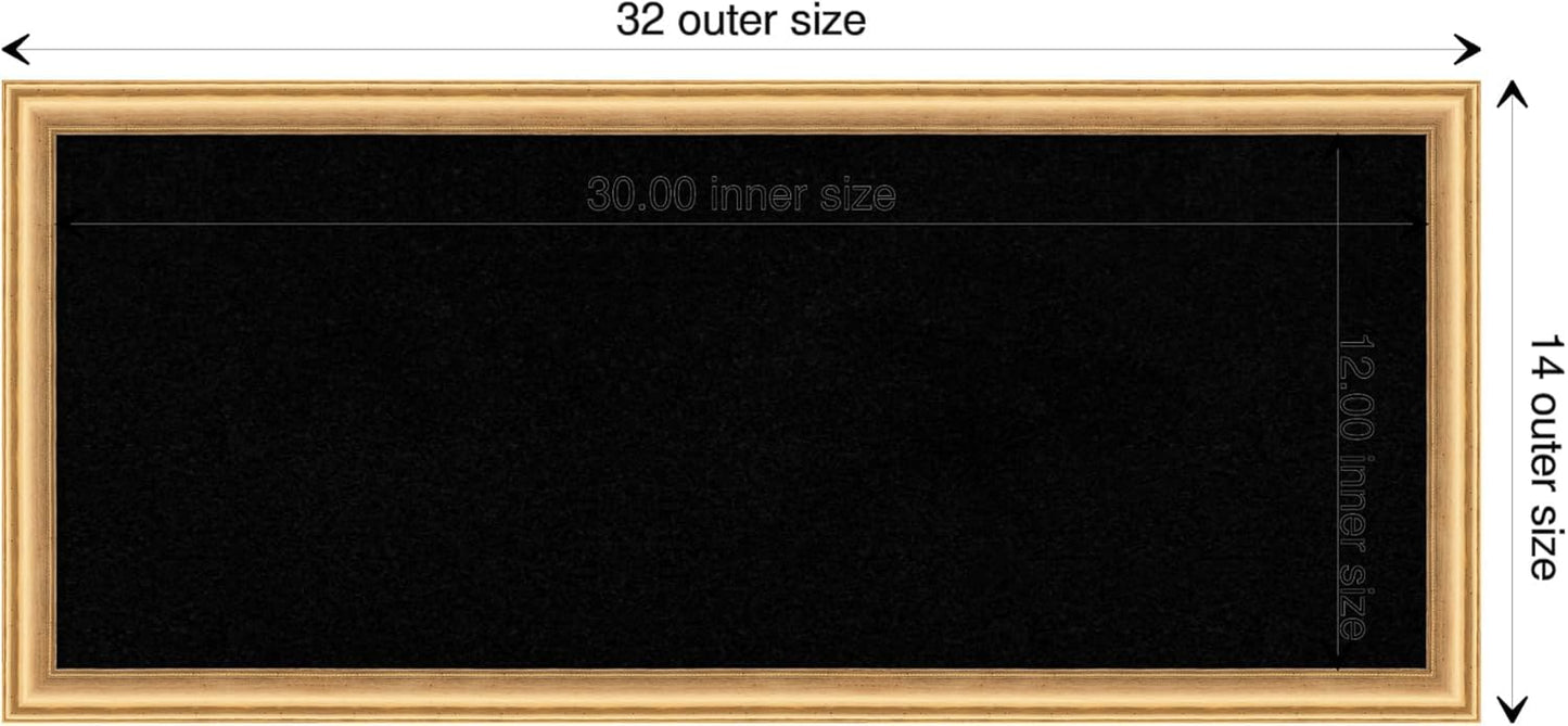 Amanti Art Black Cork Board for Wall, 14x32 Vision Board with Gold Wood Frame, Medium Corkboard Office Decor for Home Organization, Casual Corkboard Pinboard to display items for home organization