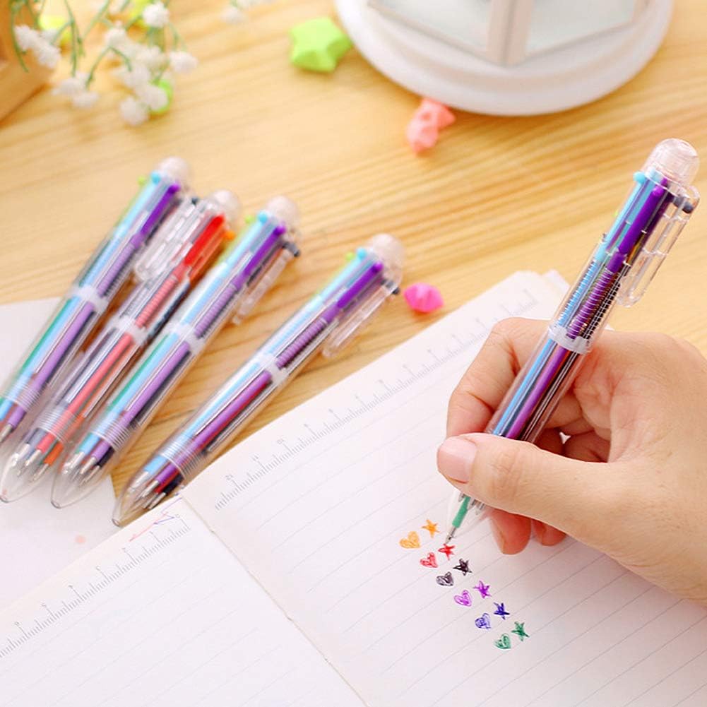 Hutou 24 Pack 0.5mm 6-in-1 Multicolor Ballpoint Pen 6 Colors Retractable Ballpoint Pens for Office School Supplies Students Children Gift, Kids Party Favors Pen(24 Pack)