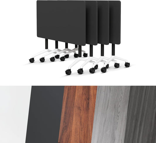 Conference Room Table, Folding Conference Tables,Thicken Grey Tabletop,Flip Top Wooden Seminar Meeting Room Table for Conference Room Offices (4, Black, 55.1”)