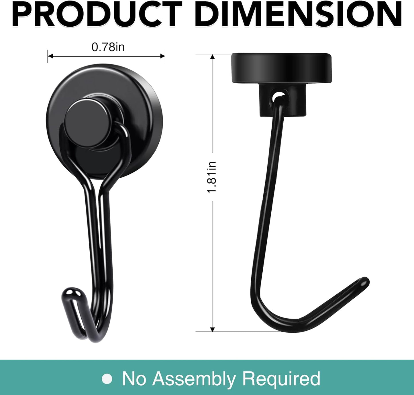 MIKEDE Magnetic Hooks 4 Pack, 40Lbs Heavy Duty Neodymium Magnet Hooks Black Magnetic Swivel Hooks for Hanging, Rust Proof Strong Magnets with Hook Magnetic Metal Hanger for Storage
