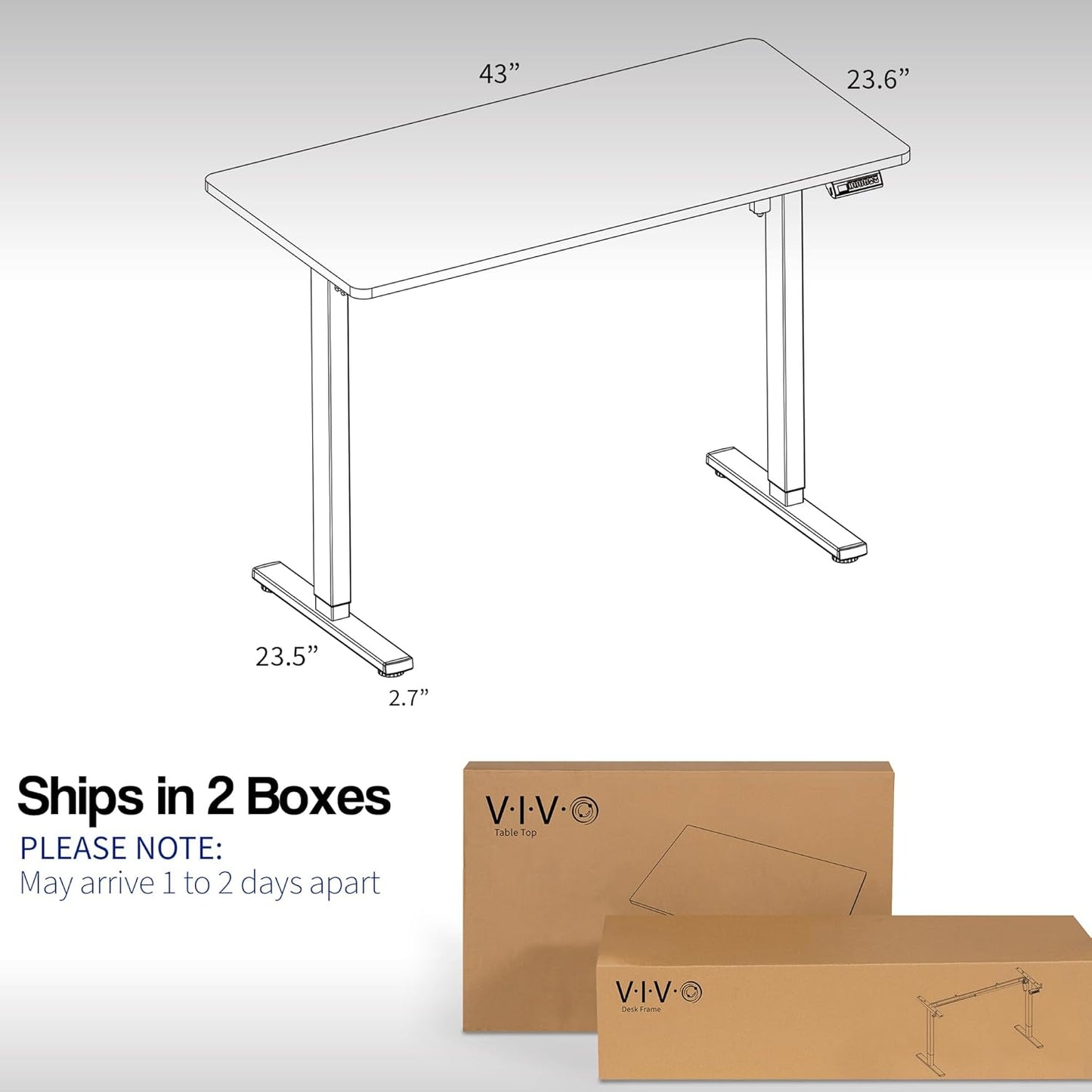 VIVO Electric 43 x 24 in Rustic Standing Desk, Memory Height Adjustment, 1B Series, One-Piece Vintage Brown Top, White Frame, DESK-KIT-1W4N