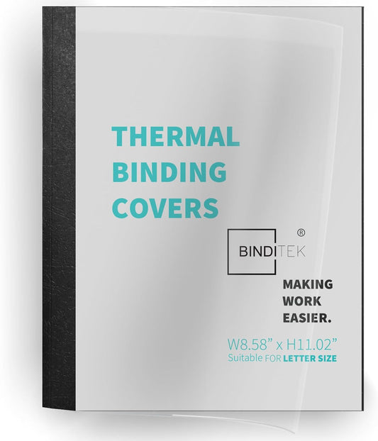 Binditek 10 Pack Thermal Binding Presentation Covers, 1/2 Inch Spine, Holds 95 Sheets, Ultra Clear Front Cover, Black Paper Back Cover, Letter Size, for Students and Coworkers