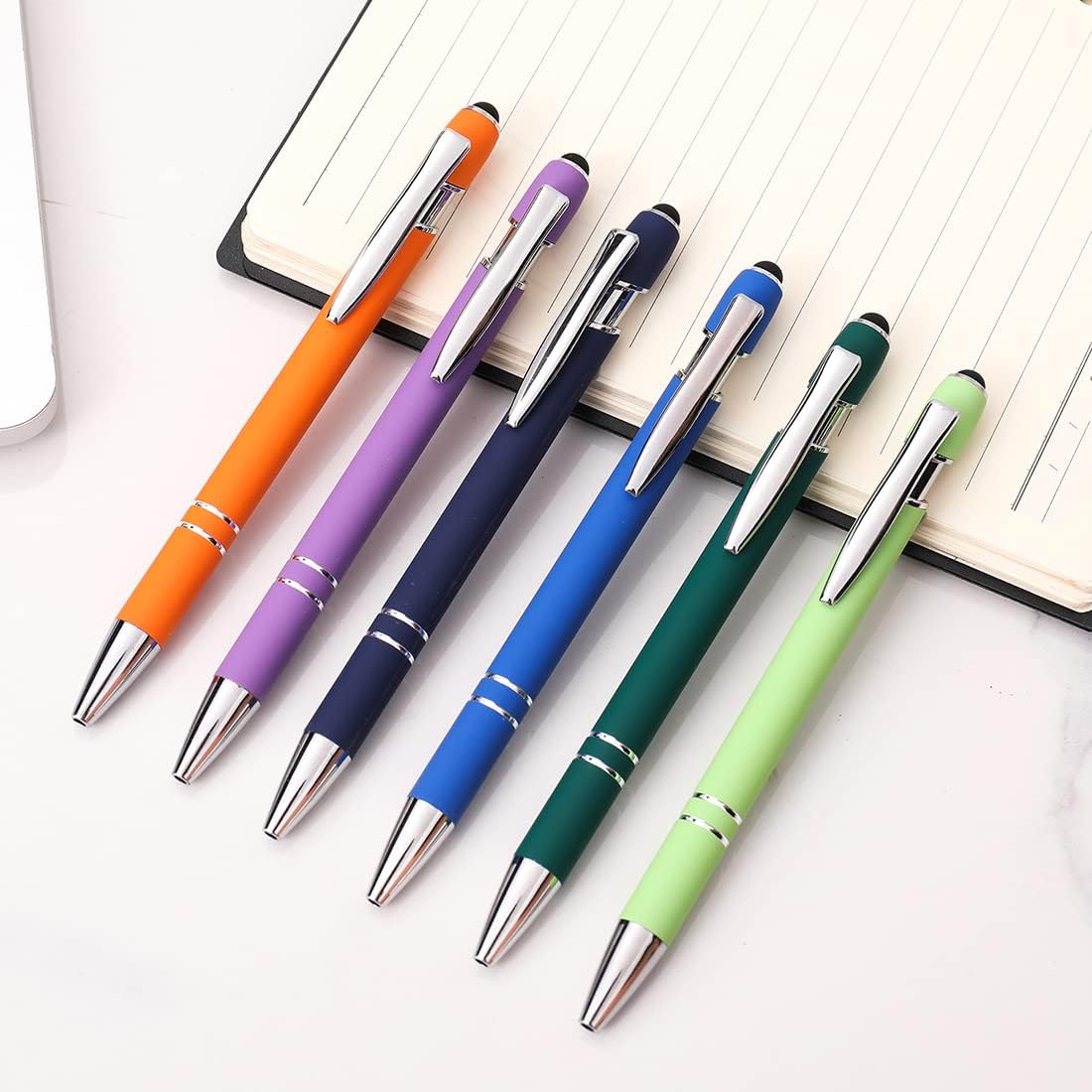Ballpoint Pen with Stylus Tip, Soft Touch Click Metal Pen, 1.0mm Medium Point, Black Ink, 12 Count(Blue)