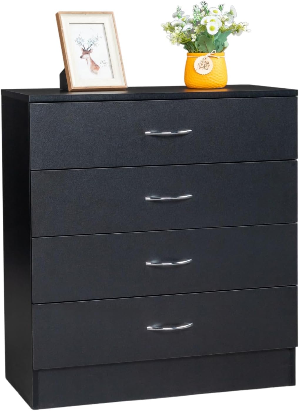 Karl home Black 4 Drawer Dresser for Bedroom, Modern Nightstand Storage Chest of Drawer, Wooden Side Table End Table, Living Room, Reception Room