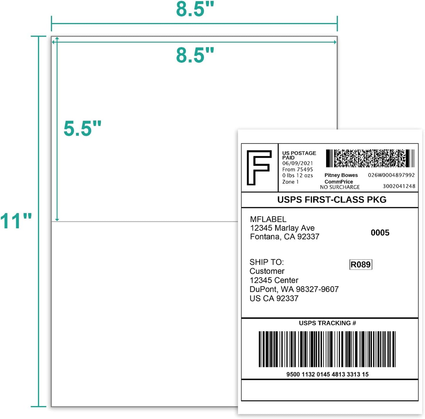 MFLABEL Half Sheet Shipping Labels - 8.5" x 5.5" Adhesive Packaging Labels for Laser & Inkjet Printers, 100 Self-Adhesive Stickers (25 Sheets) for Boxes, Mail, FBA & DIY Projects