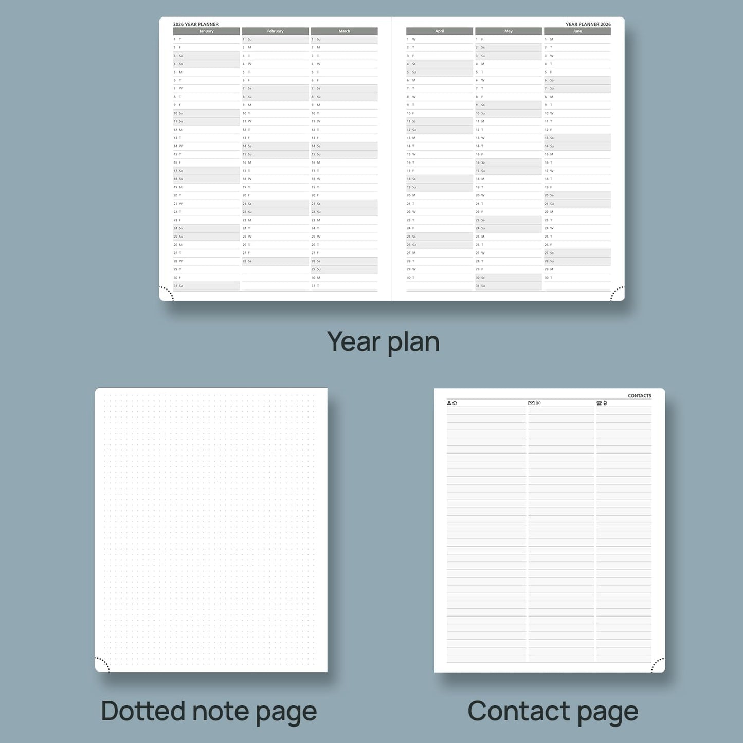 POPRUN Planner 2025-2026 (Large 8.5''x 10.5''), Horizontal Weekly Notebook Jul.2025 - Jun.2026, Academic Appointment Book with Monthly Tabs, Leather Hardcover, Inner Pocket, 100 GSM - Pacific Green