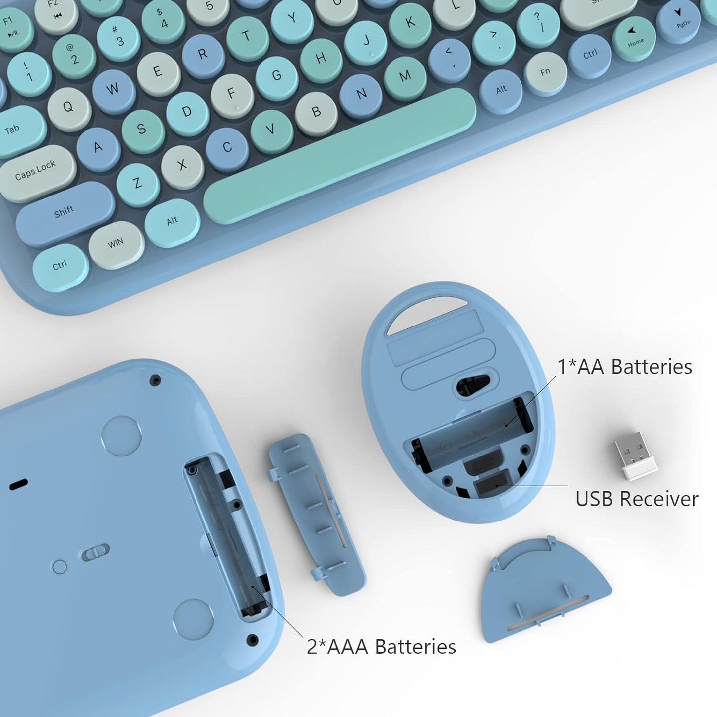 MOFII Wireless Keyboard and Mouse Combo, 2.4Ghz USB Office Keyboard with Multi-Media Function Keys and Number Pad for PC Computer Windows (Blue Mixed)