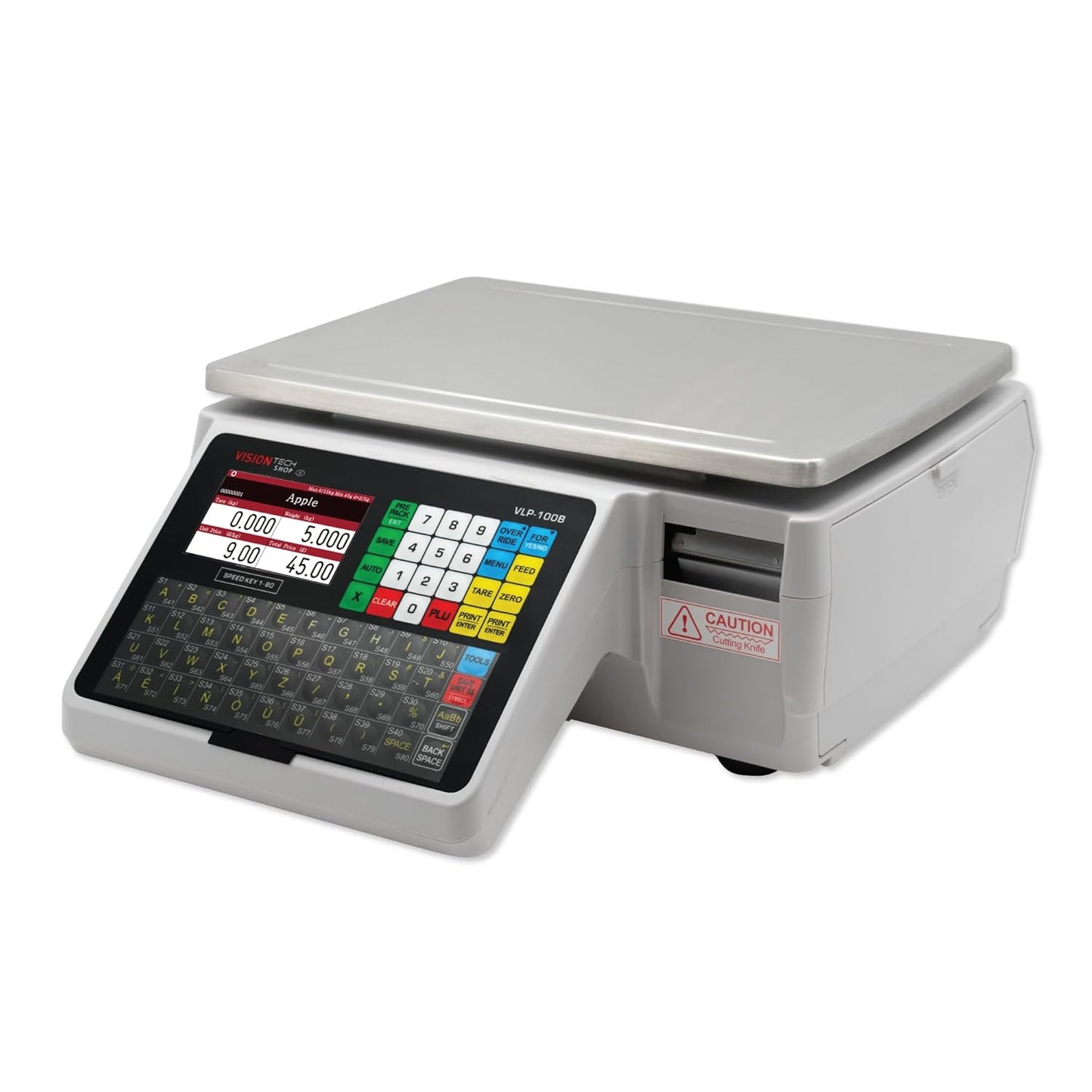 VisionTechShop VLP-100B Label Printing Scale, Capacity 30/60lb Readability 0.01/0.02lb, NTEP Legal for Trade