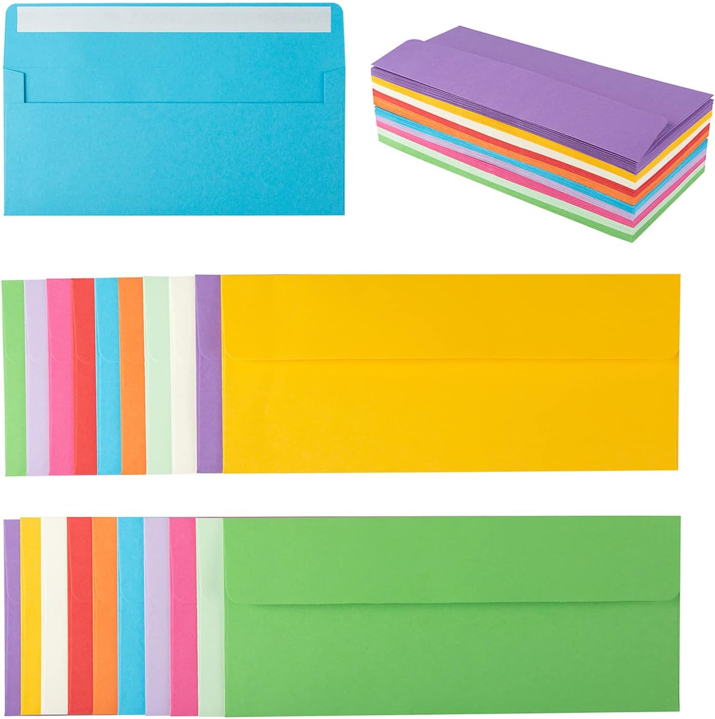 200 Pack Colorful #10 Business Envelopes Self Seal Standard Envelopes for Office Checks, Business, Letter Mailing Invoices, 4.13 x 9.49 Inches (200)