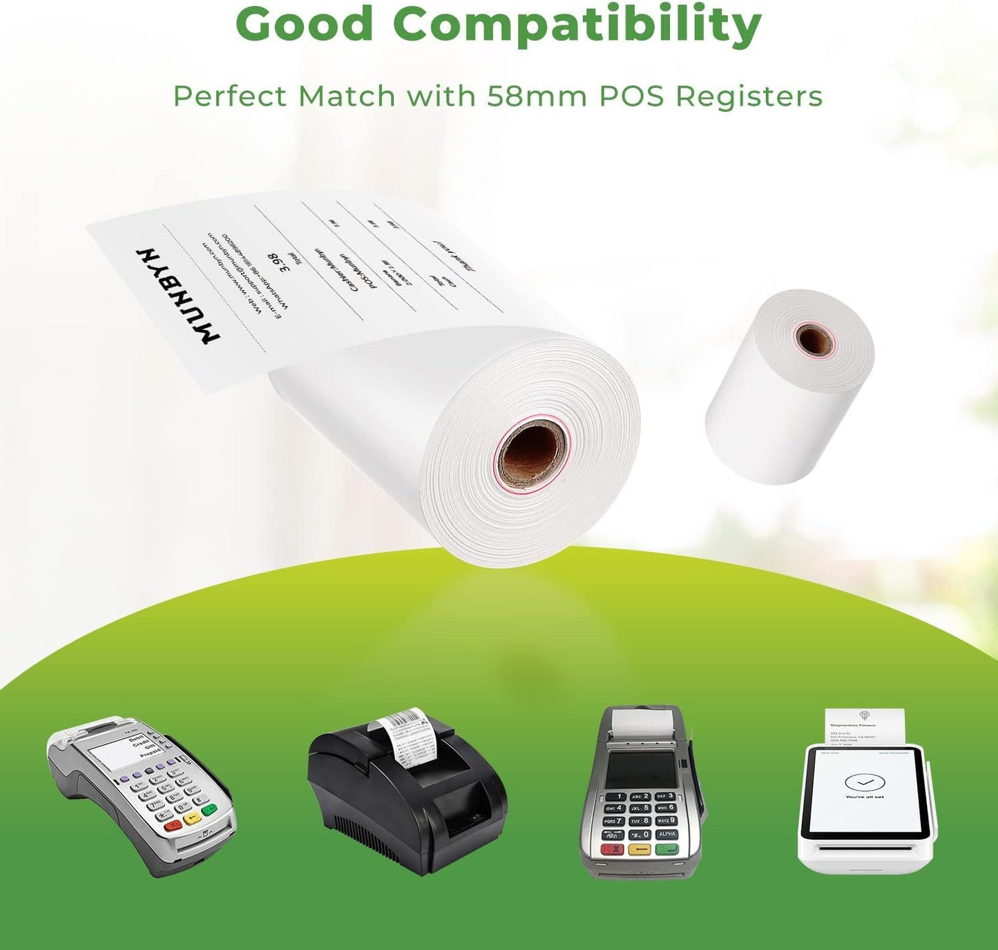 MUNBYN 2 1/4" X 85' Thermal Receipt Paper (5 Rolls) Cash Register Paper Rolls Fits for Most Credit Card Terminals, Verifone VX510 VX570 FD50 T4220, BPA Free