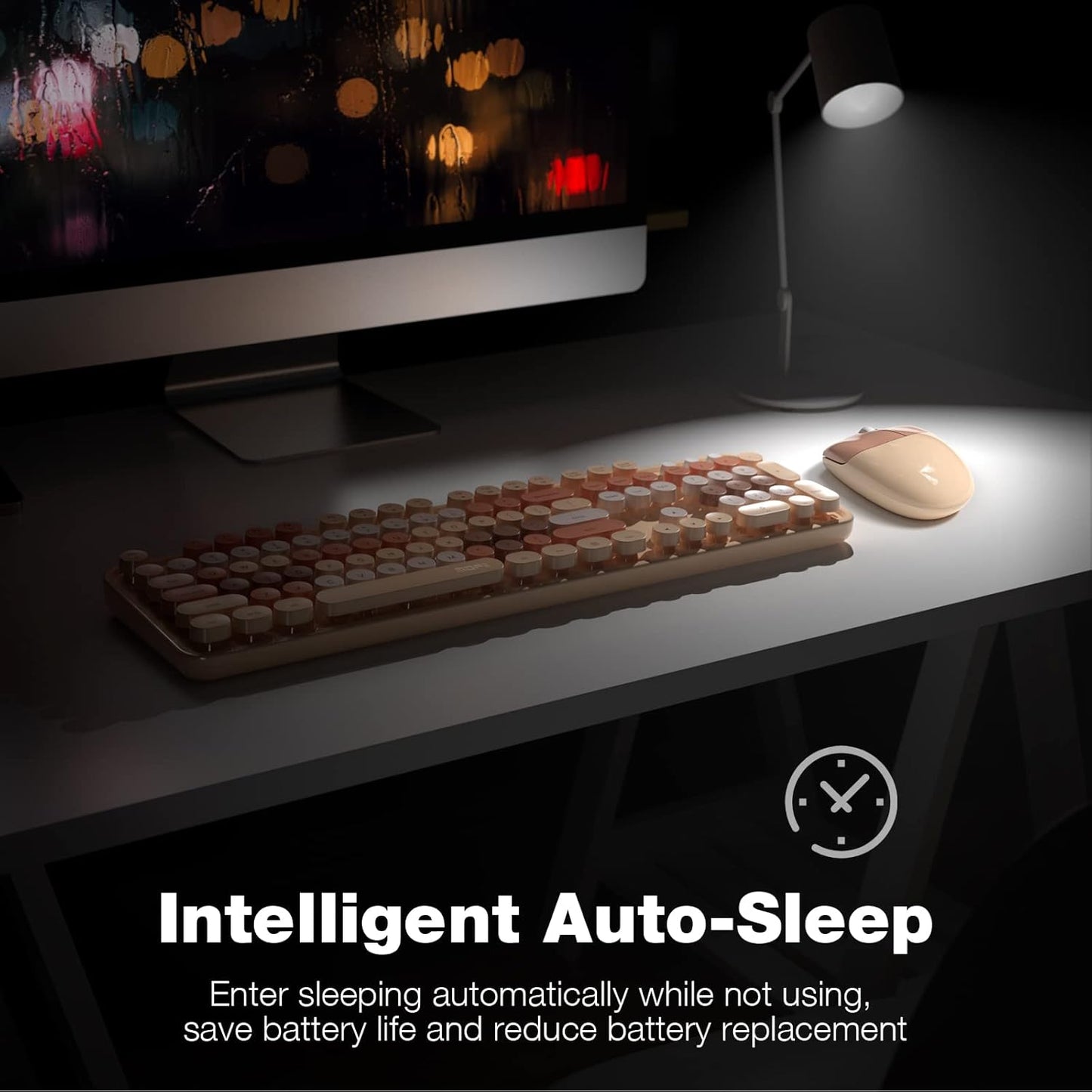 MOFII Wireless Computer Keyboard and Mouse Combo, Typewriter Full Size Keyboard with Number Pad and 2 in 1 USB Connected Mouse for PC Computer Laptop Desktop Windows (Milk Tea)