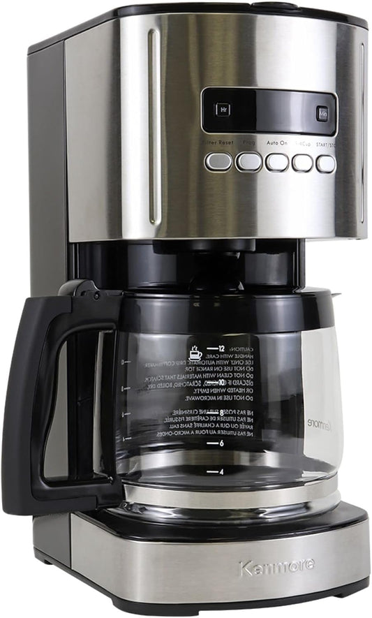 Kenmore Drip Coffee Maker - 12 Cup Programmable Cafe Machine With Glass Pot, Regular & Bold Brew, Auto Shut Off Large Water Reservoir, Reusable Filter, Kitchen Appliances For Cafeteria Barista, Black