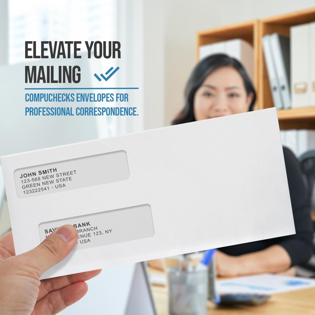 Compuchecks Double Window Envelopes #10- Flip and Seal Flap, Security Business Mailing Envelopes - Tamper Evident, Security Tint - 500 Count – For Invoices and Legal Documents