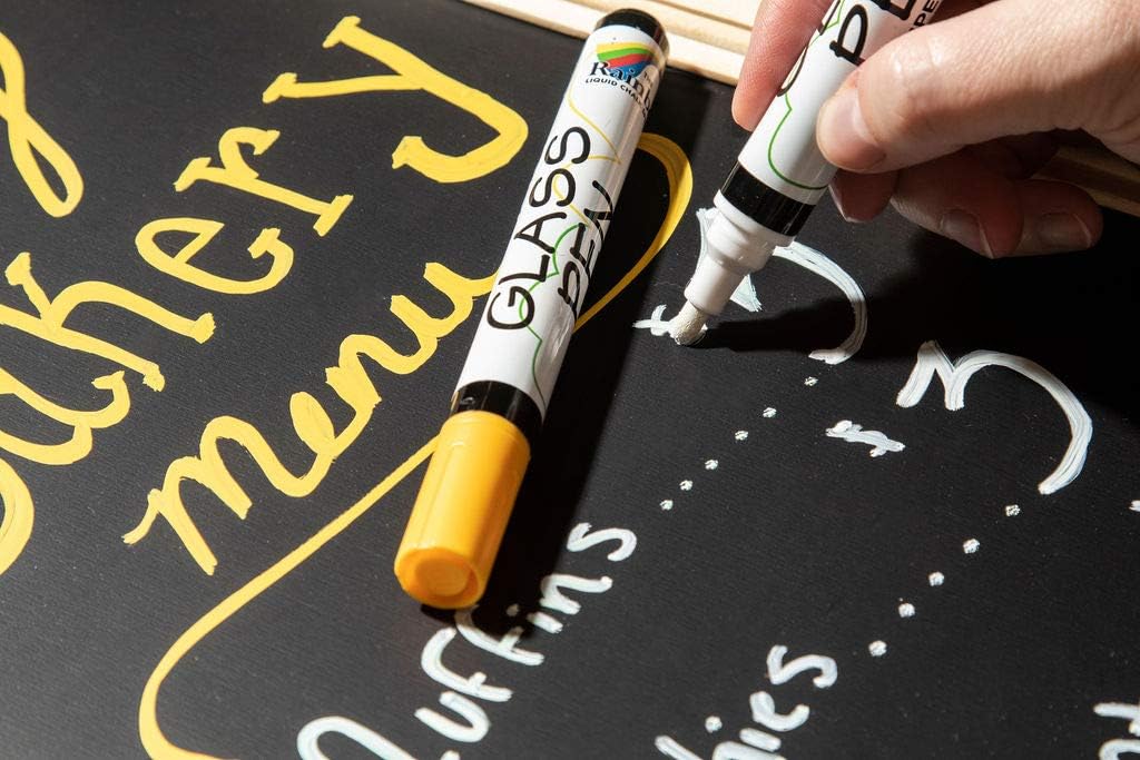Glass Pen Window Marker: Liquid Chalk Pens for Glass, Whiteboard Markers with Washable Paint - Graduation, Car Windows, Mirror Pen, Storefront, Wedding, Parade, Party & Holiday (Yellow, Fine Tip)