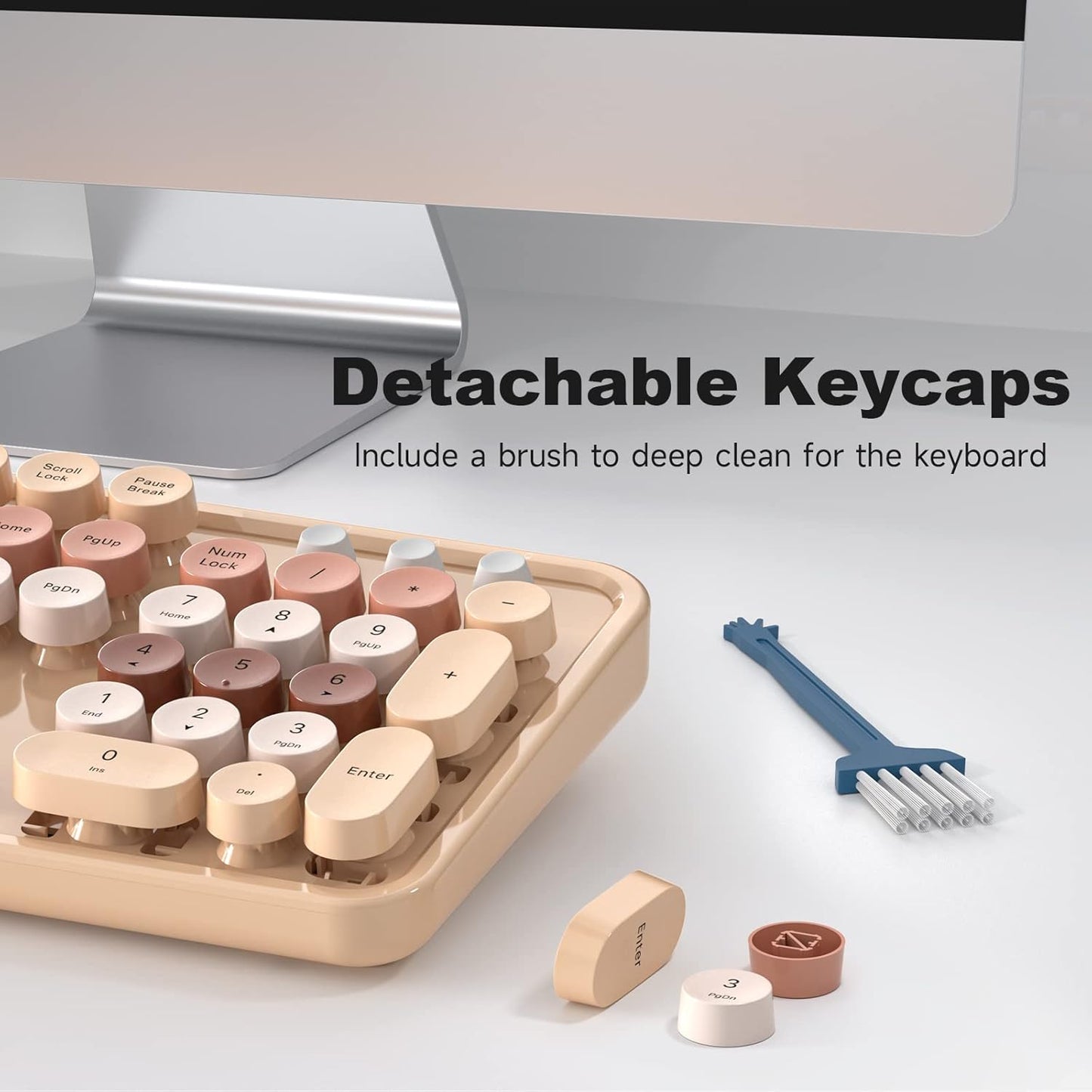 MOFII Wireless Keyboard and Mouse Combo, Milk Tea Colorful Round Key Typewriter Keyboards, 2.4G Full Size Keyboard and Cute Wireless Mice, USB Receiver Plug and Play, for Laptop, PC, Windows