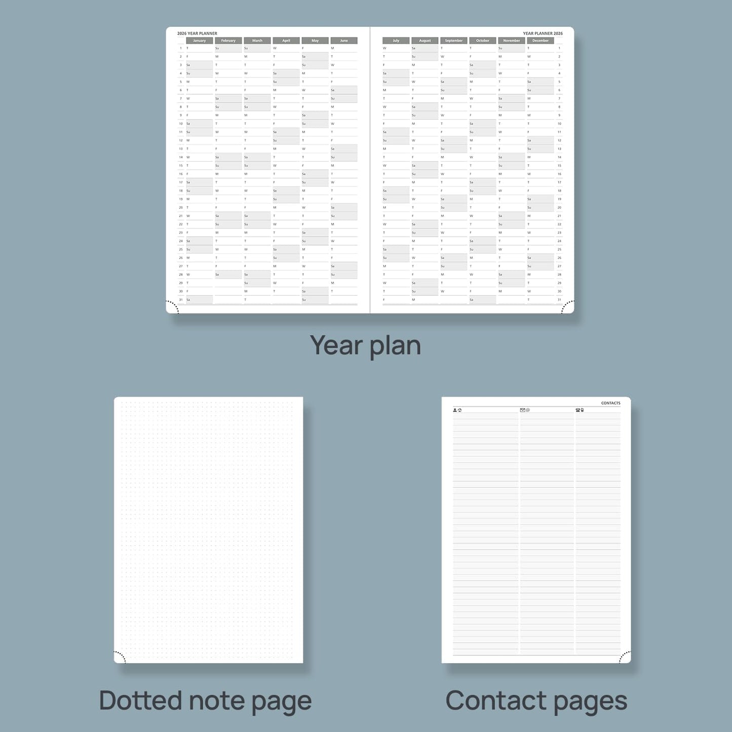 POPRUN 2026 Daily Planner One Page Per Day Even Weekends A4 Large Size (8.5" x 12") - 12 Months Calendar Hourly Appointment Book with Inner Pocket, Pen Holder, Hardcover - Pacific Green