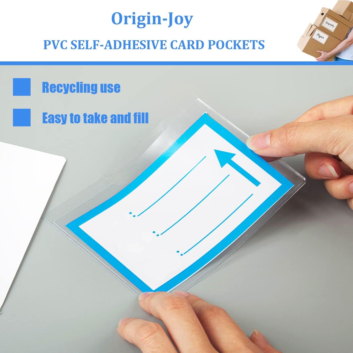 Origin-Joy 25 PCS Self-Adhesive Index Label Pockets, Clear Plastic Peel & Stick Card Holders with Top Open for Loading (2.5 x 3.5 inch)