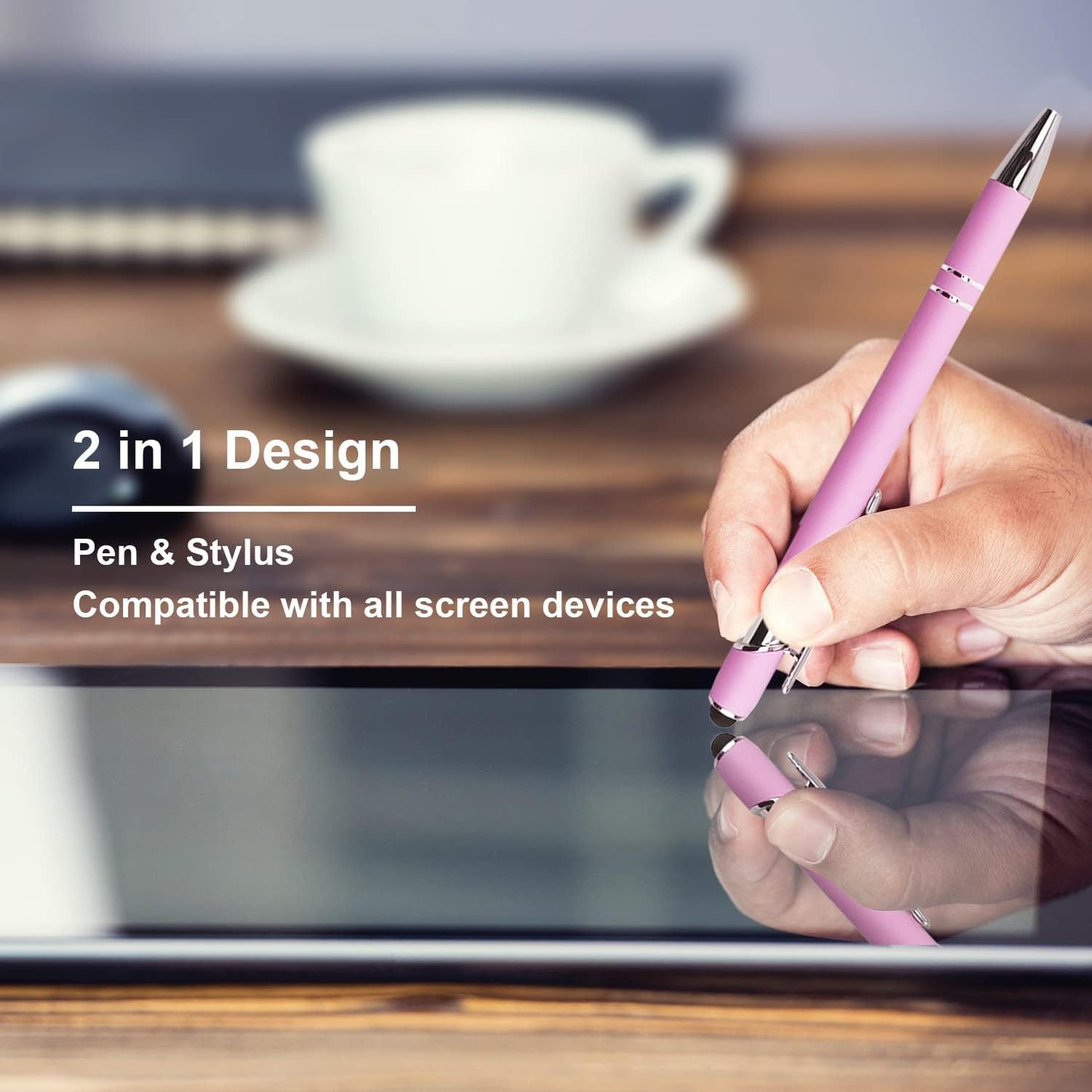 Ballpoint Pen with Stylus Tip, Soft Touch Click Metal Pen, 1.0mm Medium Point, Black Ink, 12 Count(Light Purple)