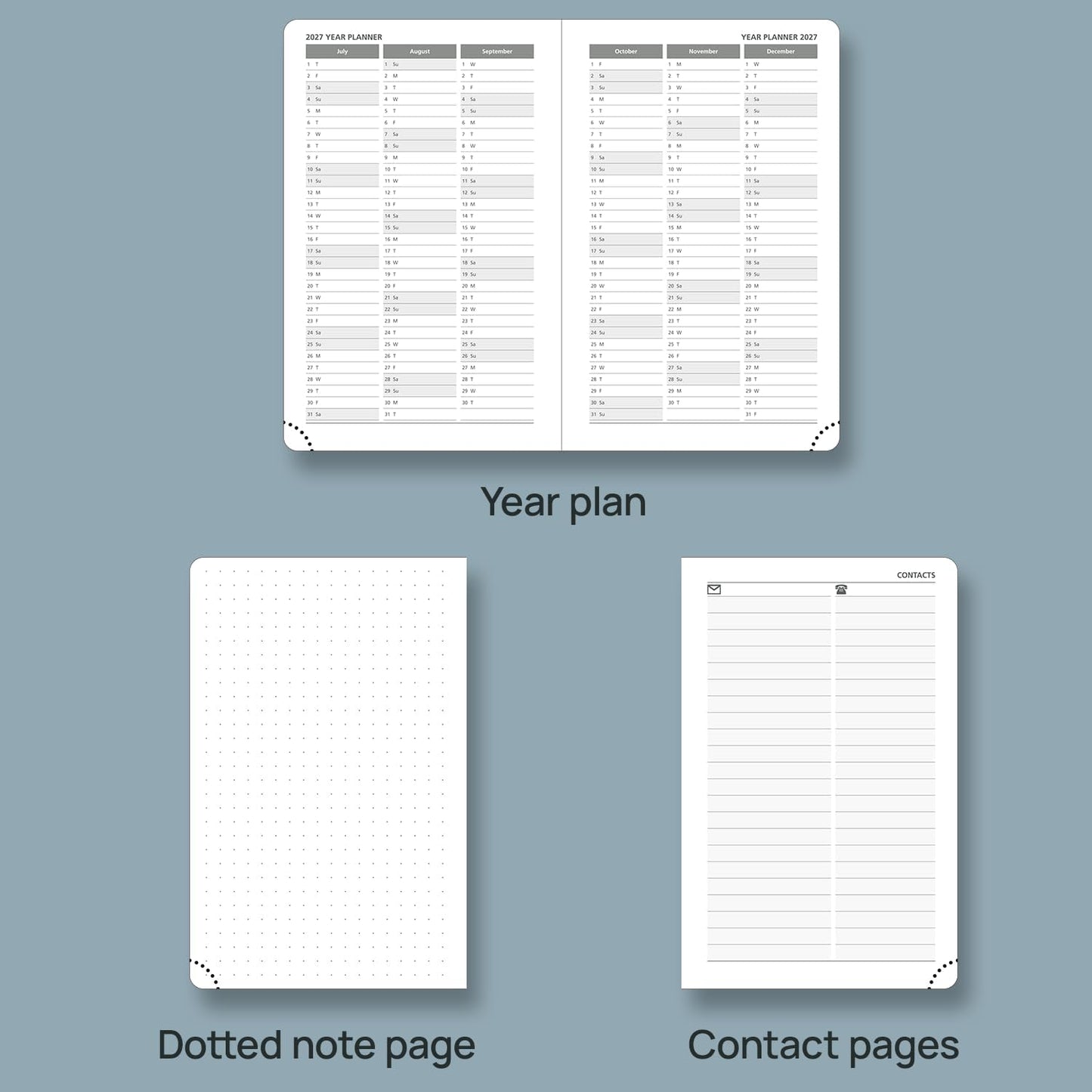 POPRUN 2026 Daily Planner One Page Per Day A6 Size Calendar (4.25" x 6.25") - 12 Months Hourly Appointment Book with Hardcover, Monthly Tabs, Pocket, Pen Holder - Pacific Green
