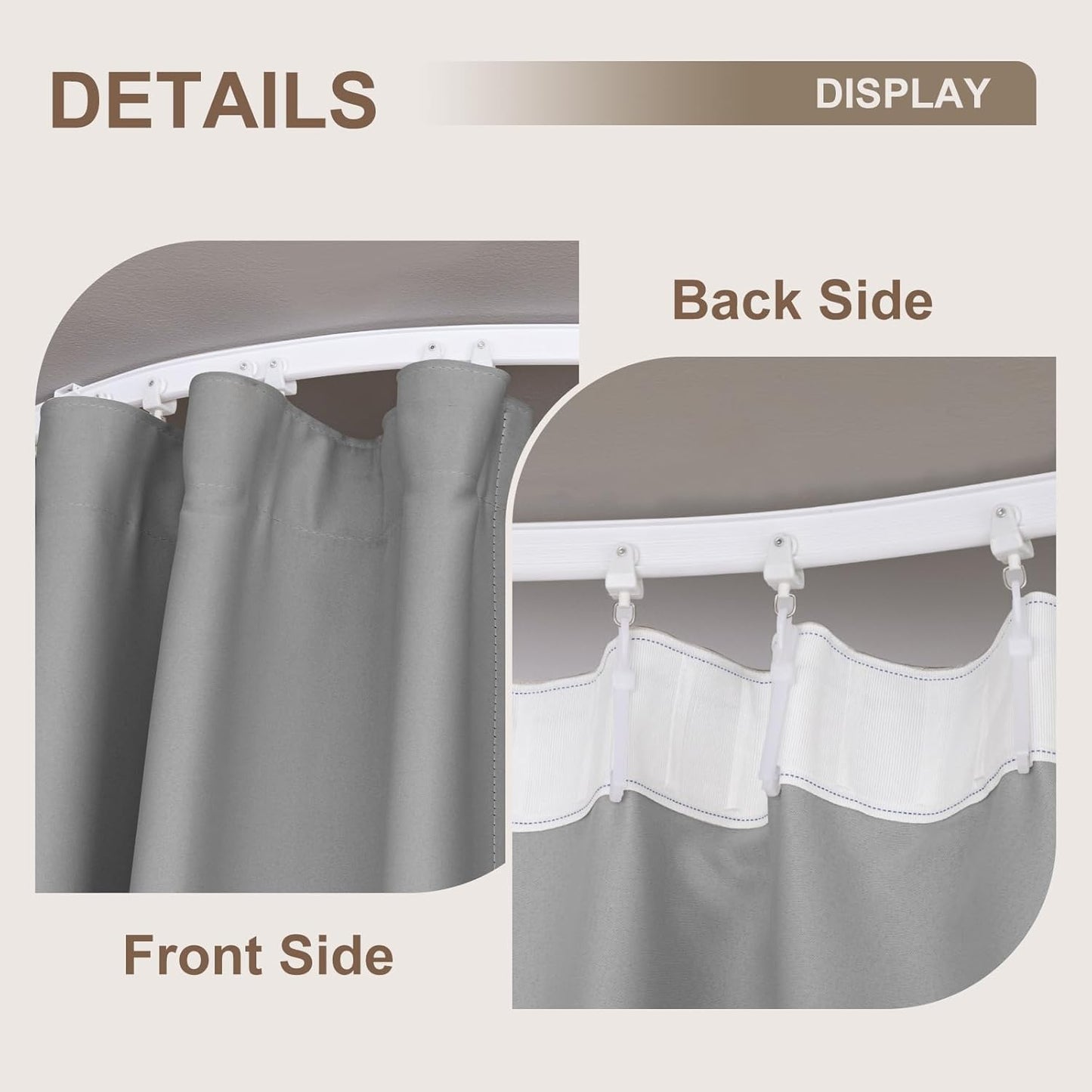 Room Divider Curtains & Flexible Bendable Tracks Set,Privacy Dividers Ceiling Track Curtain Window Blackout Curtains for Living Room Bedroom (W100 × H84 in 1 Panel Grey Drape & White Rail)