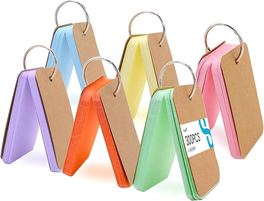 Koogel 300PCS Index Cards, Colored Index Cards with Ring for Back to School, 2.2 x 3.5 Inch, Small Flashcard Notecard for Studying Nursing Classroom Note Taking Essentials, 6 Colors