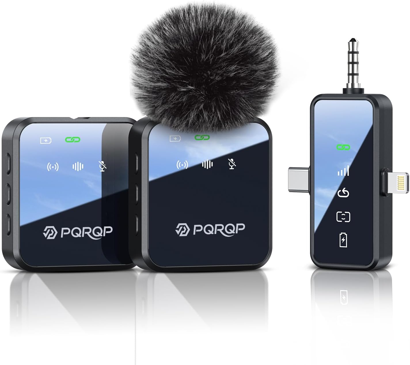 PQRQP 3-in-1 Mini Microphone for iPhone/Android/Camera, Hi-Fi Audio, 48kHz/24-bit, Wireless Microphones, 328ft Range, 20H Battery, Lapel Mic with Noise Reduction for Live Streaming, TikTok, YouTube