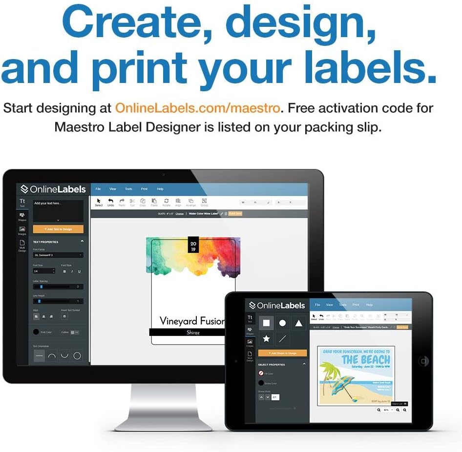 4 x 5 Rectangle Mailing Labels - Permanent, White Matte - Shipping, Wine, Product - Pack of 4,000-1,000 Sheets - Inkjet/Laser Printers - Online Labels