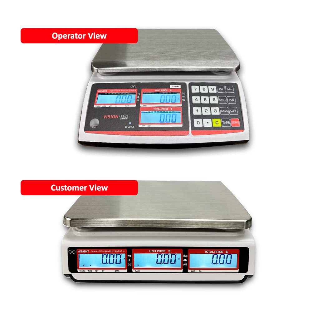 VisionTechShop TVP-12B Price Computing Scale, Lb/Oz/Kg Switchable, 12lb Capacity, 0.002lb Readability, NTEP Legal for Trade COC #19-038, NSF Certified