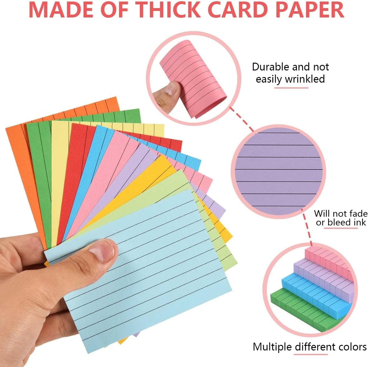 OBTANIM 500 Count 3 x 4 Inch Index Cards Assorted Colors Ruled Index Flash Cards for Studying Taking Note Office Home and School Daily Recording