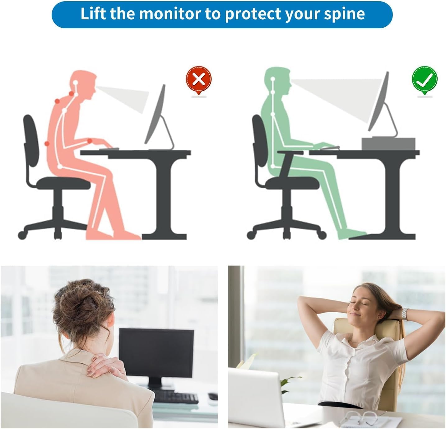 gianotter Desk Organizers and Accessories, 2-Tier Metal Monitor Stand Riser, Desk Organizer for Monitor, Office Desk Storage Organizer for Office Supplies (Black)