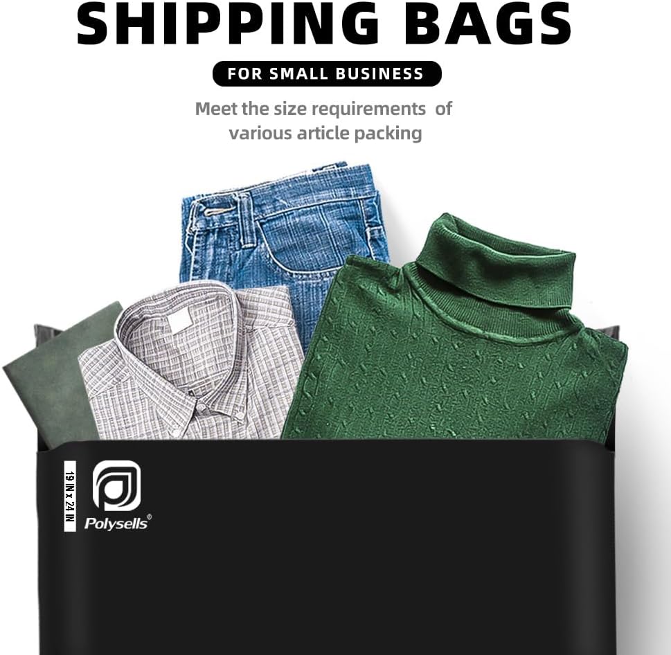 POLYSELLS 50 pcs 19x24 Inches Black Poly Mailers Shipping Envelopes, Strong Adhesive Sealing, Waterproof, and Tear-resistant Postal Mailing Bags for Clothing, Books, and Accessories
