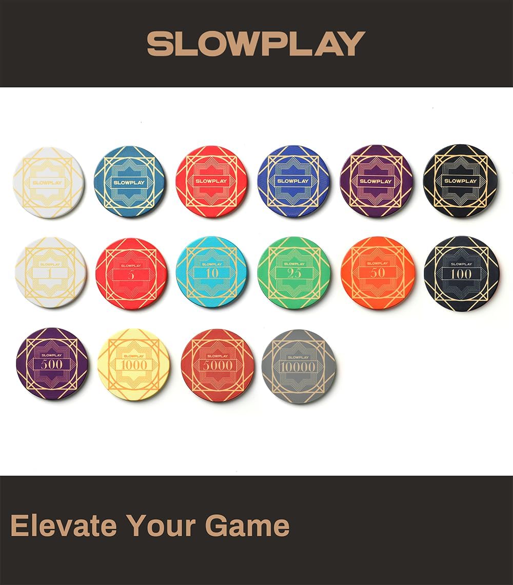 SLOWPLAY Nash Ceramic Poker Chips in Bulk, Casino Grade Ceramic 10-Gram Poker Chip for Texas Hold'em, 39mm Professional Chips Pack of 50 (Green)