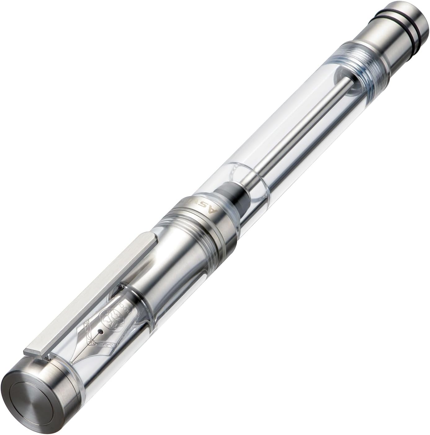 Asvine V200 Titanium Fountain Pen Vacuum Filling, Germany Bock Fine Point Clear Transparent Acrylic Smooth Writing Pen Case