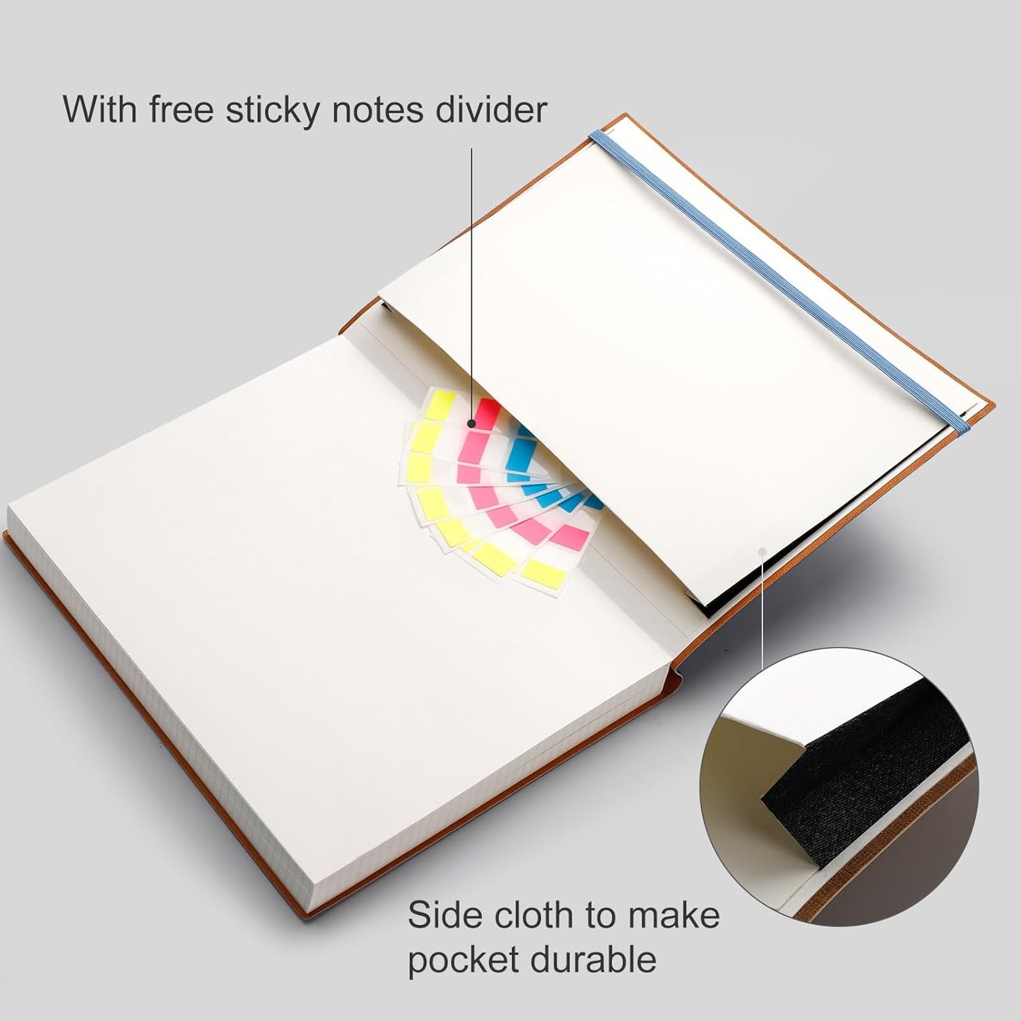 AHGXG Graph Paper Notebook - Grid Paper Notebook Large A4 8.5''×11'', 320 Pages Thick Journal, 100gsm Thick Graph Paper, Leather Softcover, Inner Pocket - GrayBlue