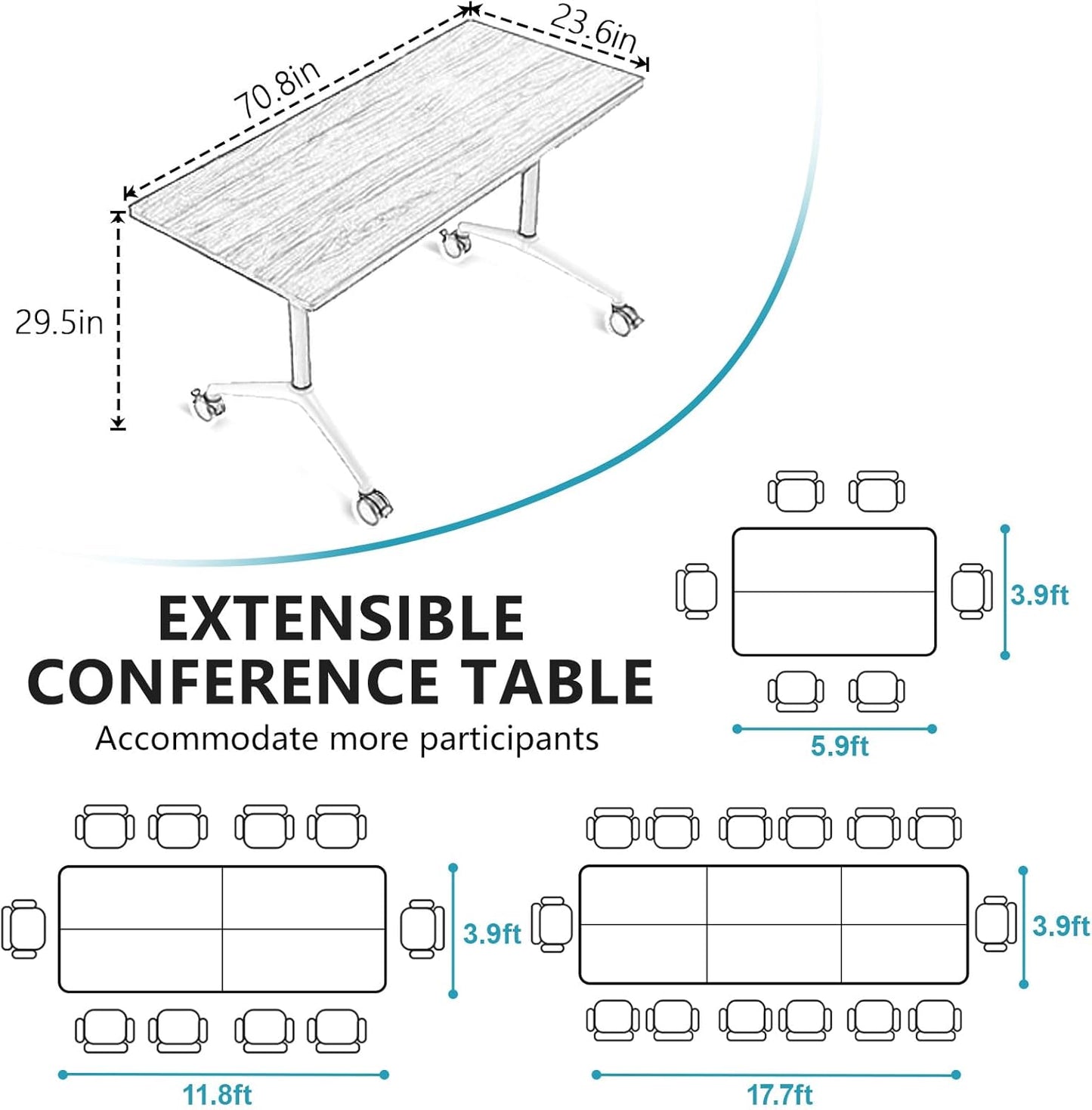 Conference Room Table, Folding Conference Tables,Thicken Grey Tabletop,Flip Top Wooden Seminar Meeting Room Table for Conference Room Offices (4, Walnut, 70.8”)
