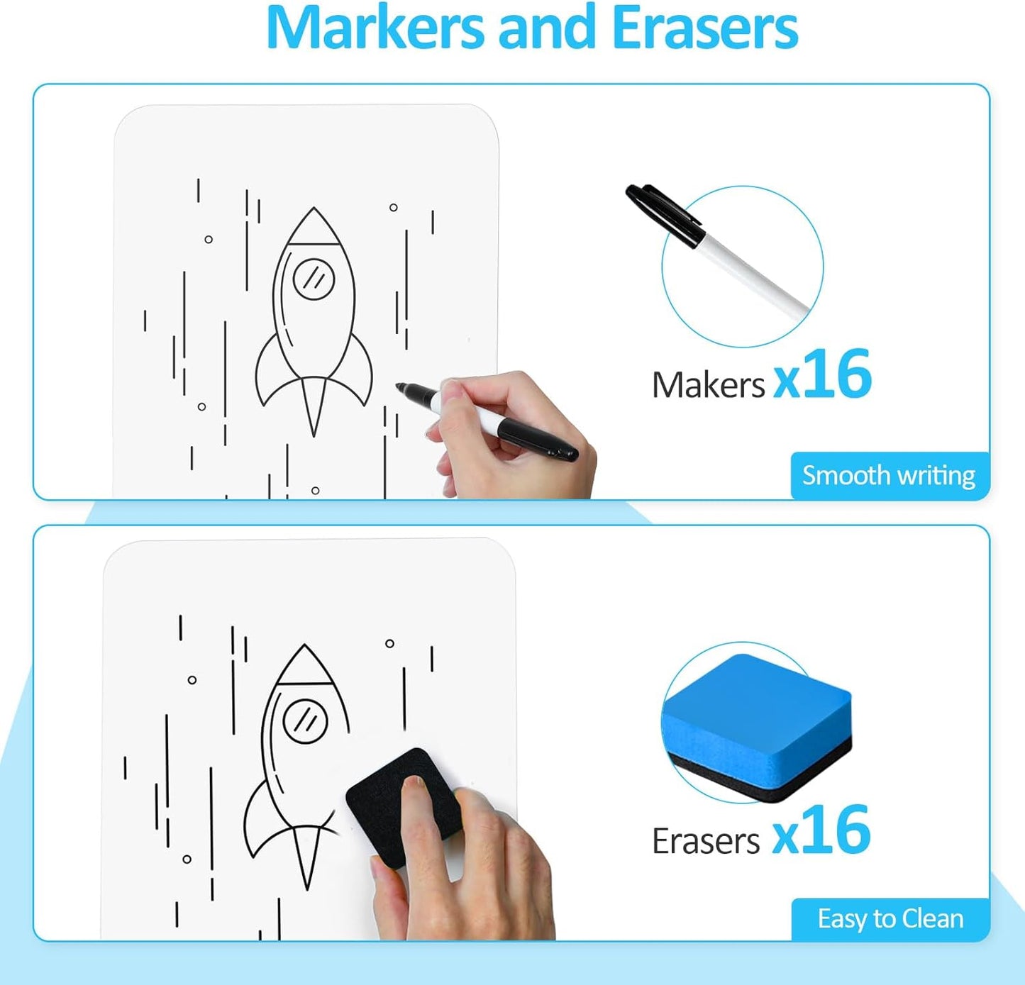 Dry Erase LapBoards, PANDRI 16 Pack Double Sided 12.5 x 9 Inch Whiteboards with 16 Erasers and 16 Markers, Dry Erase Boards for Students Classroom Teacher Supplies