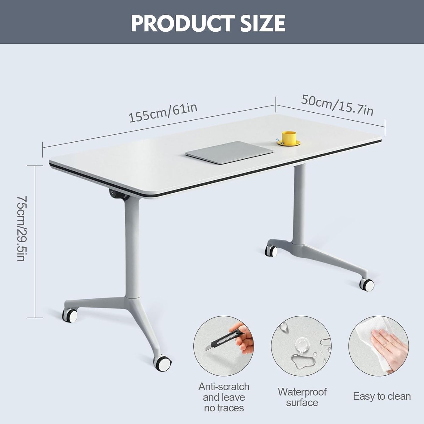 Folding Conference Room Table, Modern Mobile Training Table with Wheels, White Foldable Seminar Meeting Tables for Office Corporations (2pack 63in)