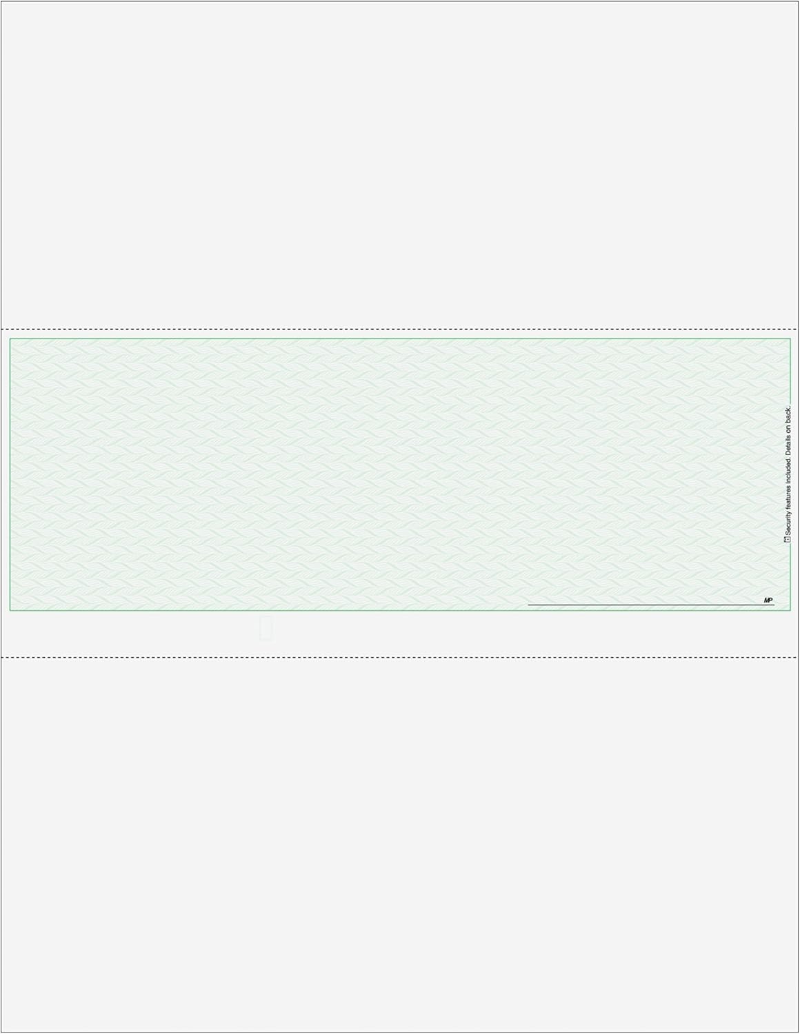 Classic Blank Business Middle Check, Blank Computer Check Paper with Green Herringbone Background and Signature Line, 500/Pk