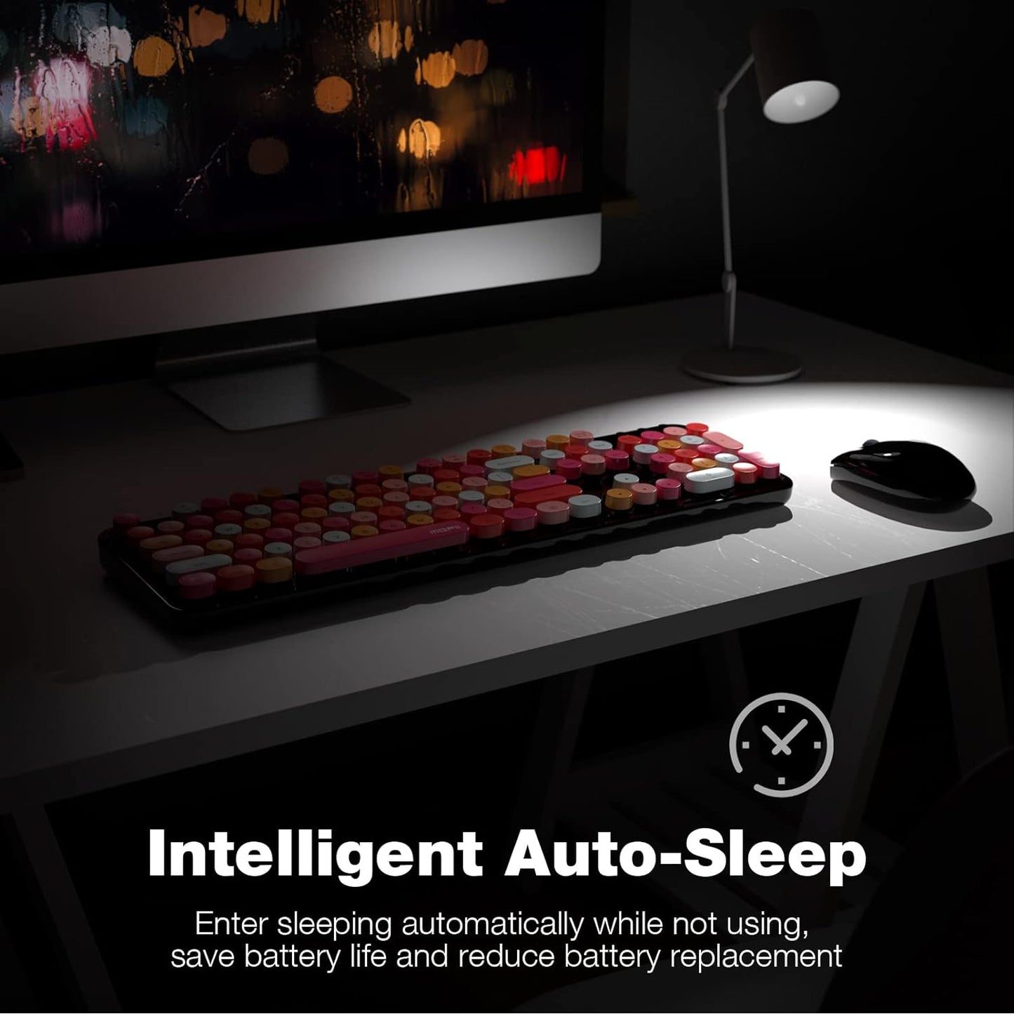 MOFII Wireless Keyboard and Mouse Combo, Black Colorful 2.4GHz Full Size Keyboard with Round Keycaps, Retro Keyboard Cute Wireless Mouse for Laptop, PC, Chromebook, Smart TV, Windows