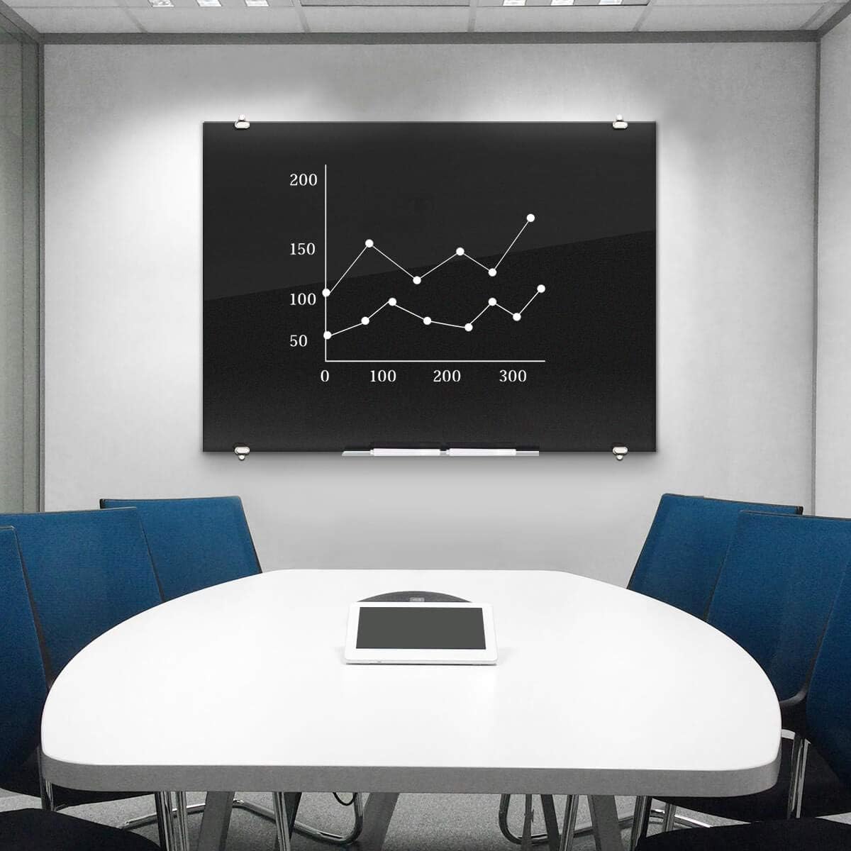 Magnetic Black Glass Dry Erase Board, 72" x 43" ZHIDIAN 2-in-1 Ultra-Large Splicing Black Glass Whiteboard for Wall, Home Office Frameless Glass Blackboard