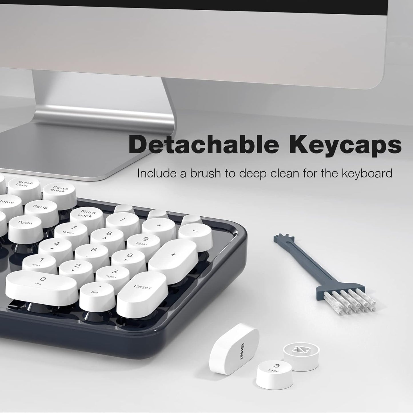 MOFII Wireless Keyboard and Mouse Combo, Dark Blue 2.4G Full Size Keyboard, Round Key Typewriter Keyboards and Cute Mice with 2 in 1 USB Dongle, for PC Laptop Chromebook Smart TV